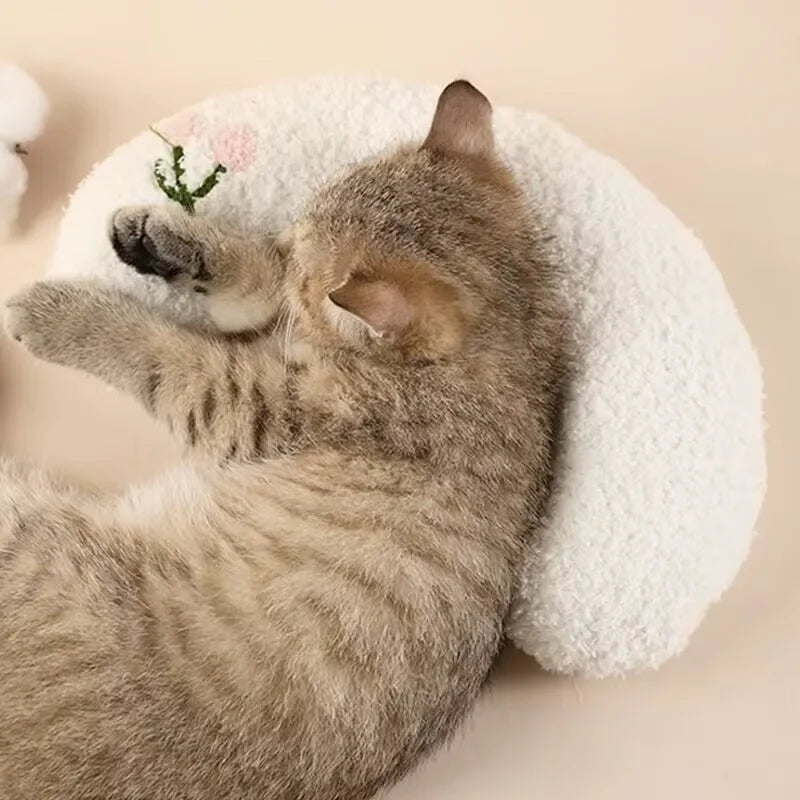 Pet Pillow for Cats and Dogs Soft Plush Thick Filling Cervical Support Hypoallergenic Washable Cover Deep Sleep U-shaped Cat And