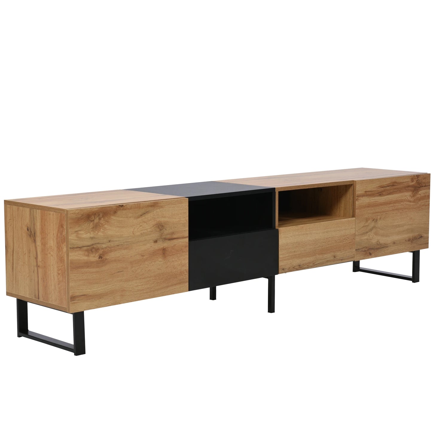 PINGGO Modern Minimalist TV Cabinet Large Capacity Storage Cabinet With Doors And Drawers Wood Grain Design TV Media Console
