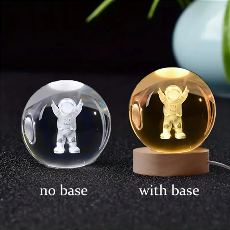 6cm 3D Crystal Ball Crystal Planet Night Light Laser Engraved Solar System Globe Astronomy Birthday Gift Home Desktop Decoration