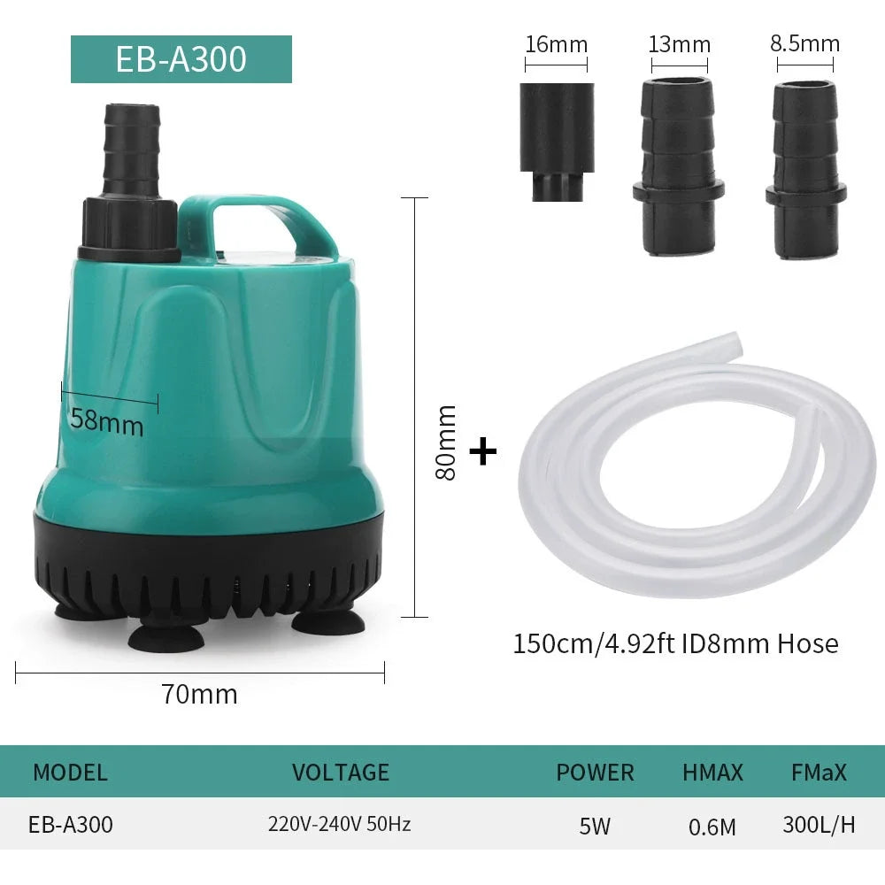 5/8/18/25/40/60/90W Fish Tank Bottom Suction Submersible Pump Bottom Filter Silent Suction Feces Change Pump Multi-function Pump