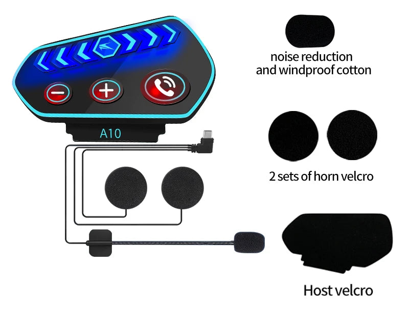 A10 Motorcycle Helmet Bluetooth Headset Wireless V5.0 Waterproof Handsfree Call Music Earphone 1000mAh Riders Moto GPS Headphone
