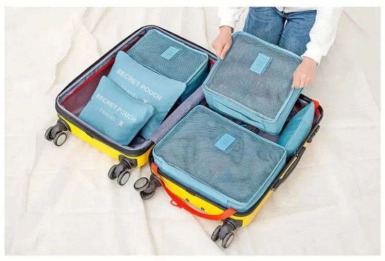 6 Pcs/Set Pink/Blue/Grey Travel Storage Bag Large Capacity Waterproof Luggage Clothing Underwear Storage with Zipper