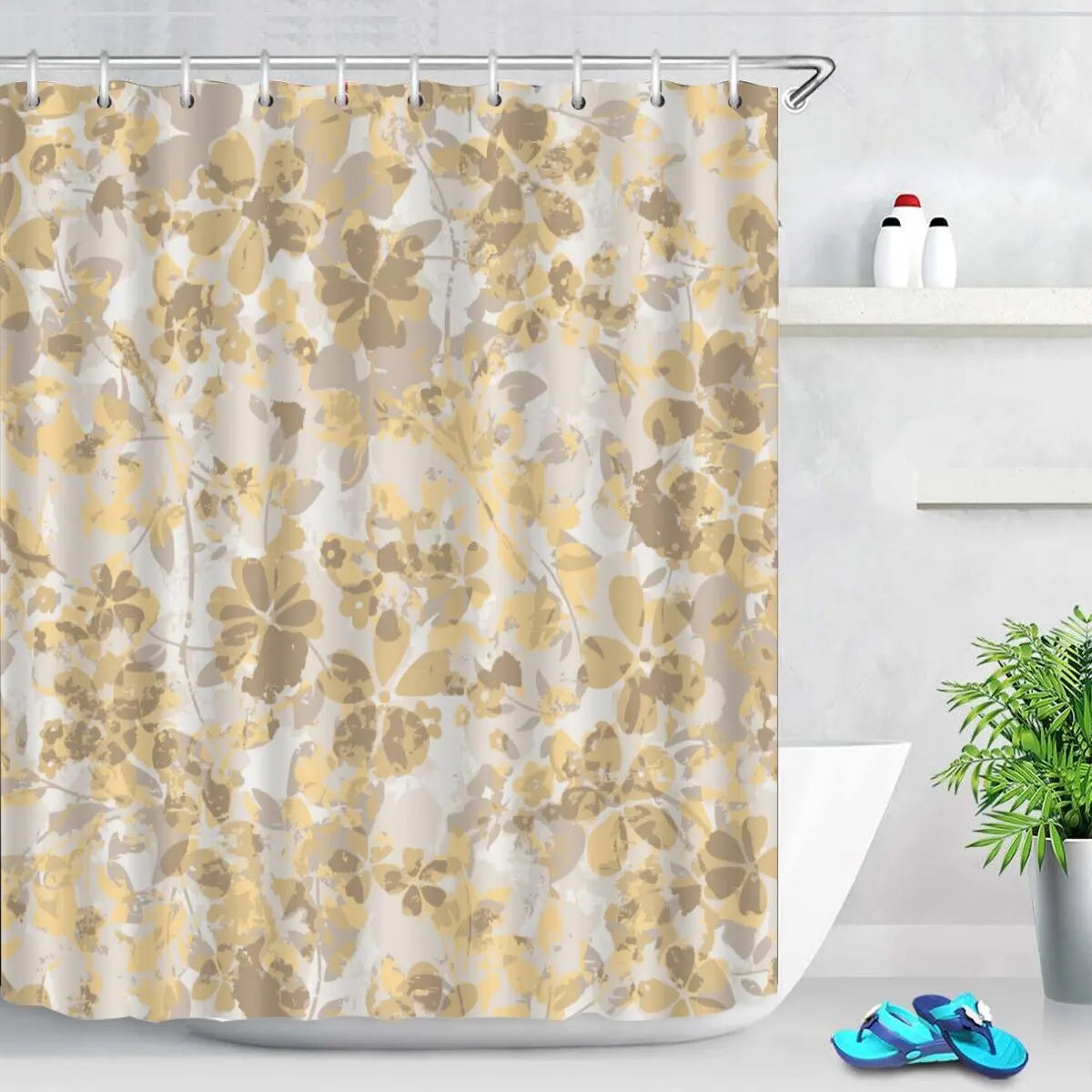 Pink Tulip Bathroom Curtain Flower Plant Shower Curtain Bathroom Polyester Waterproof Decorative Curtain with Hooks