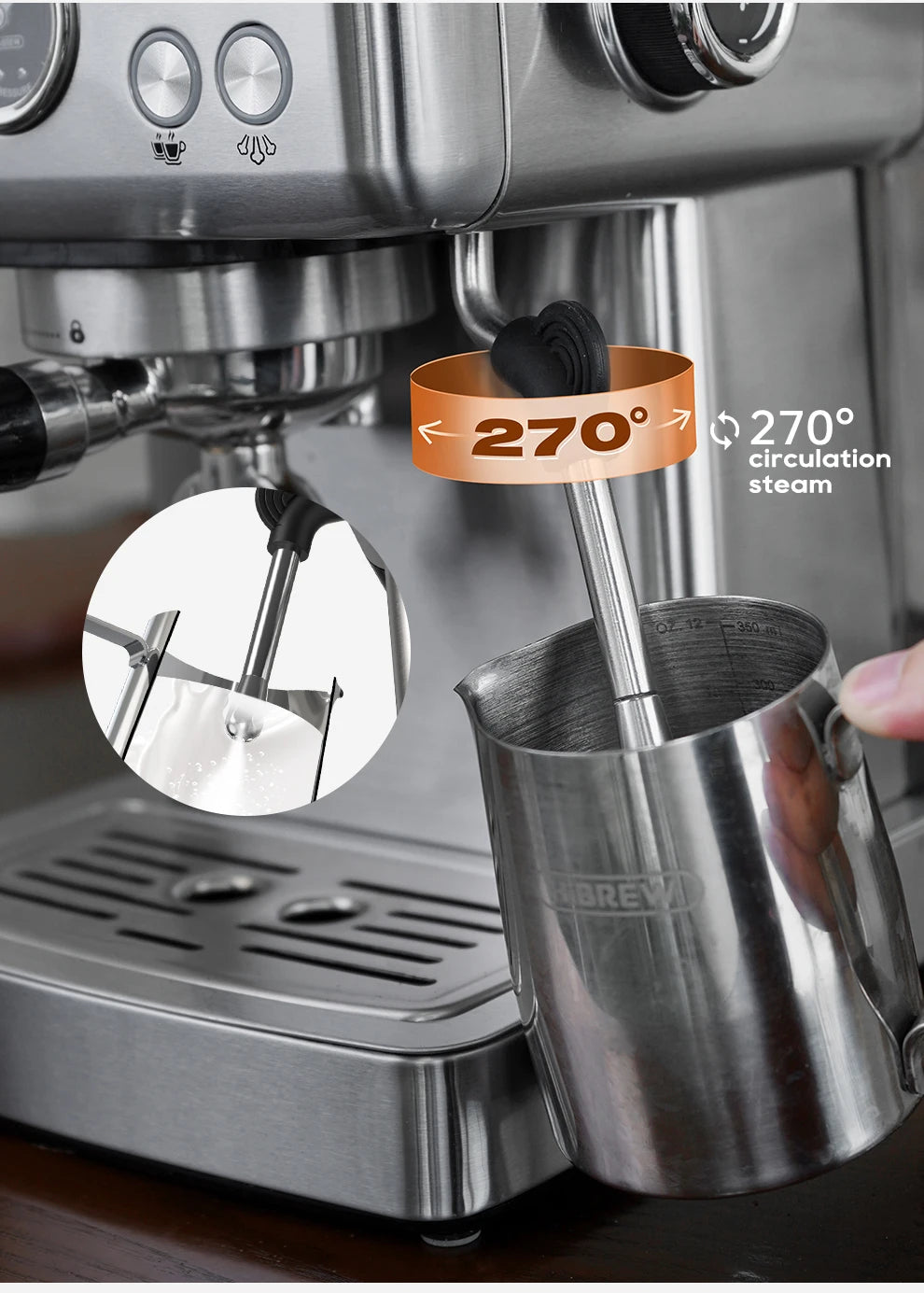 HiBREW H10A Black Espresso Machine Temperature Volume Pre Brewing Adjustable 58mm Portafilter Cappuccino Coffee Maker