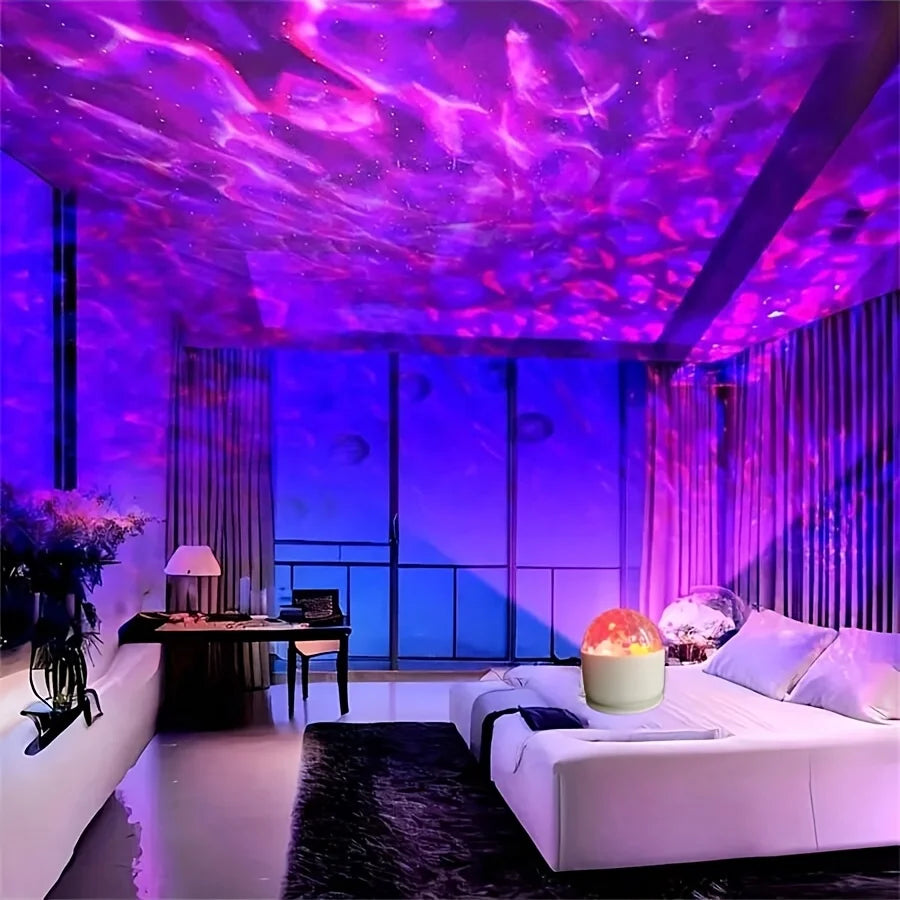 LED Aurora/Water Ripple Projector Light Starry Sky Galaxy Night Light Remote 16 Colors Auto Rotate Ambient Light for Home Room