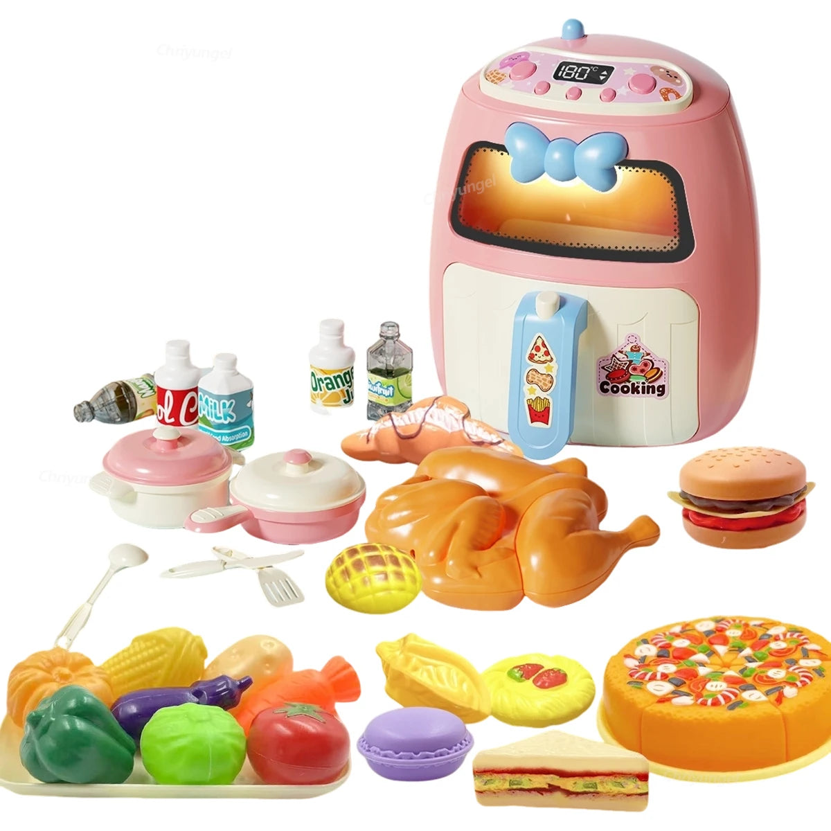 Pretend Play Toy Mini Kitchen Appliances Set for Toddlers Air Fryer Washing Mixer Educational Toys Gift for Kids Girls Boys