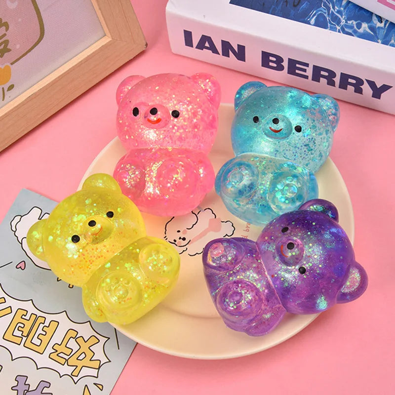 Fidget Bear Toy Squishys Glitter Gummy Bear Small Cute Animal Anti Stress Fidget Splat Decompressions Vent Squeeze Toy 2026 New