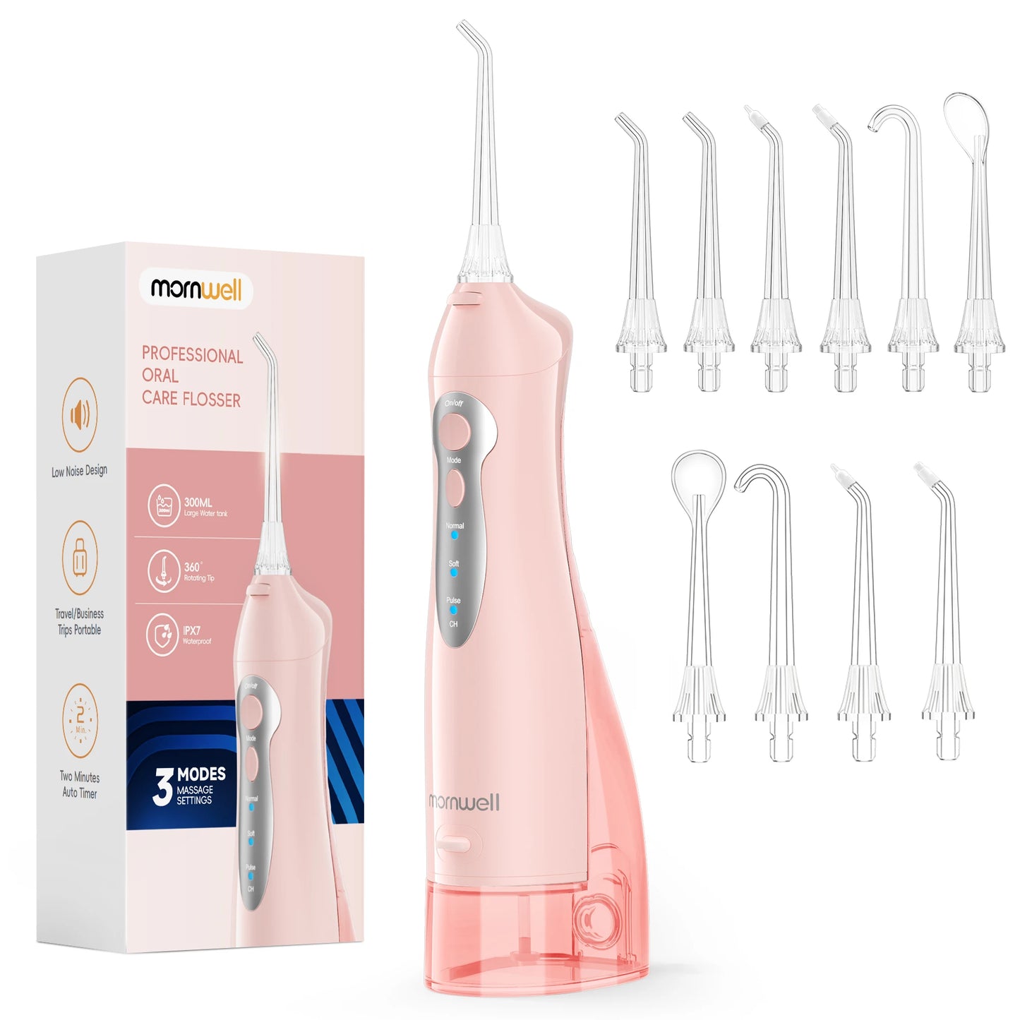 Mornwell Water Flosser Teeth Picks 6 Jets 3 Modes Portable Cordless D52 Water Floss For Teeth Cleaner IPX7 Waterproof Oral Picks