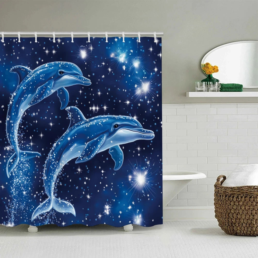 Dolphin Bathroom Four-piece Set - Avant-garde Waterproof Shower Curtain, creating a complete bathroom suite