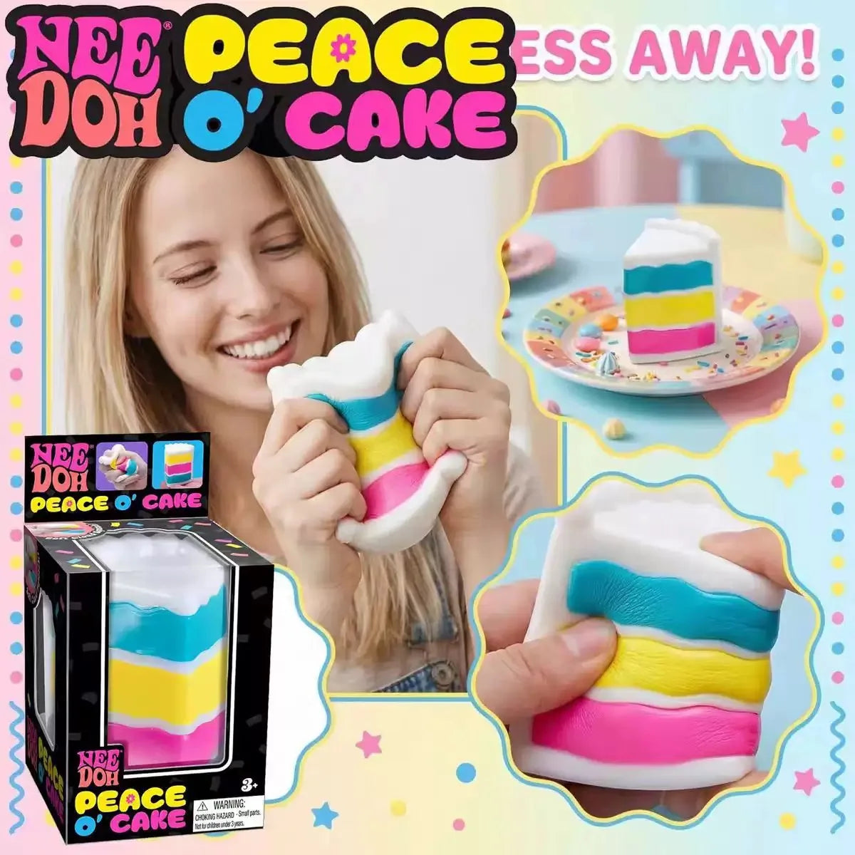 NeeDoh PEACE O' CAKE Squishy Toy NEE DOH Rainbow Cake Stress Fidget Sensory Toy Stress Relief Squishy Cube Anti-Anxiety Toy