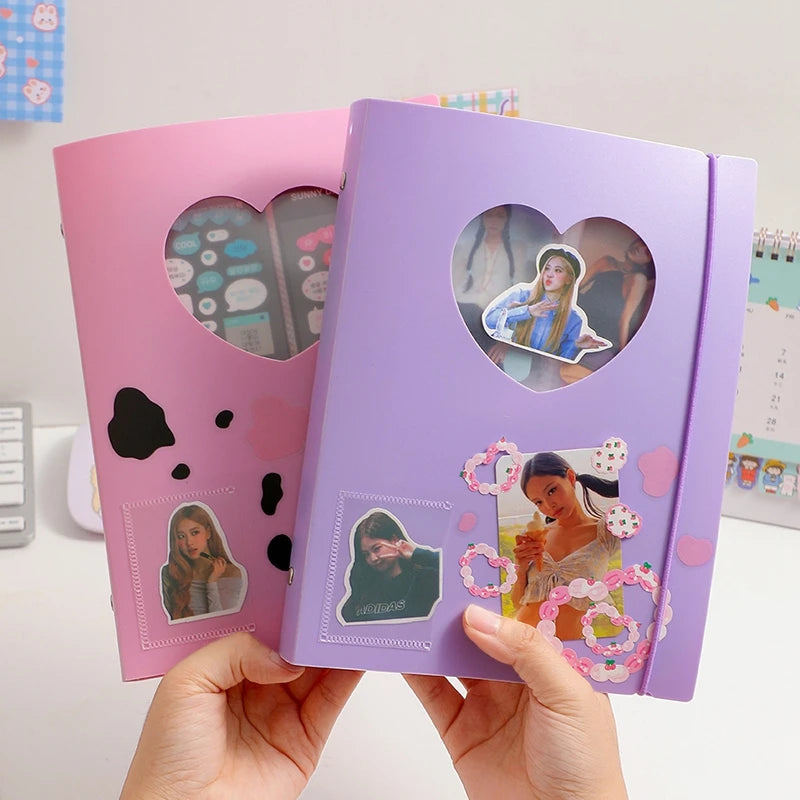 A5 Kpop Photocard Holder Binding Photo Cards Holder in Polaroid Album Book 3 Inches Heart Photo Card School Stationery Binder