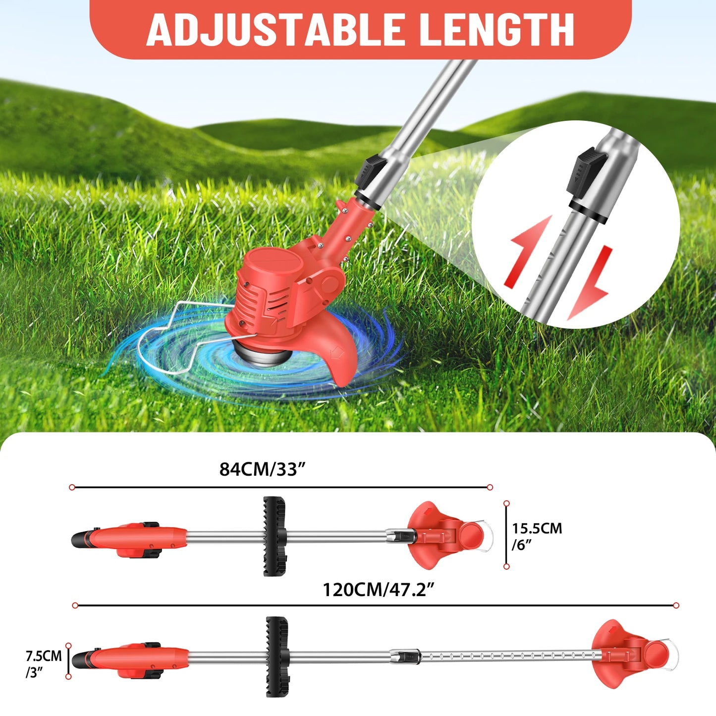 21V Cordless Weed Wacker 3 in 1 Rechargeable Weed Wacker Electric for Lawn Garden Yard,With Battery,Red