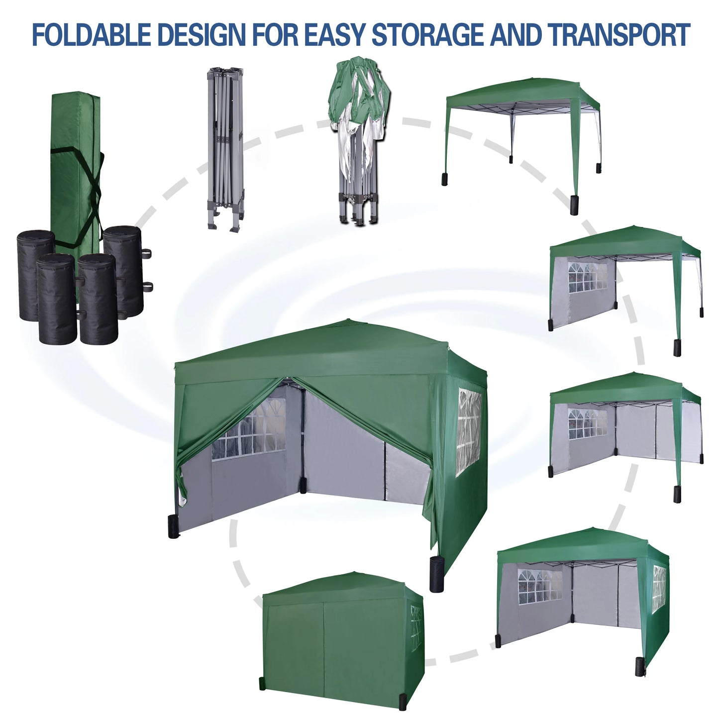 mcc direct Pop-up Gazebo 3m x 3m with Sides & 4 Weight Bags & Silver Protective Layer Waterproof Marquee Canopy WS