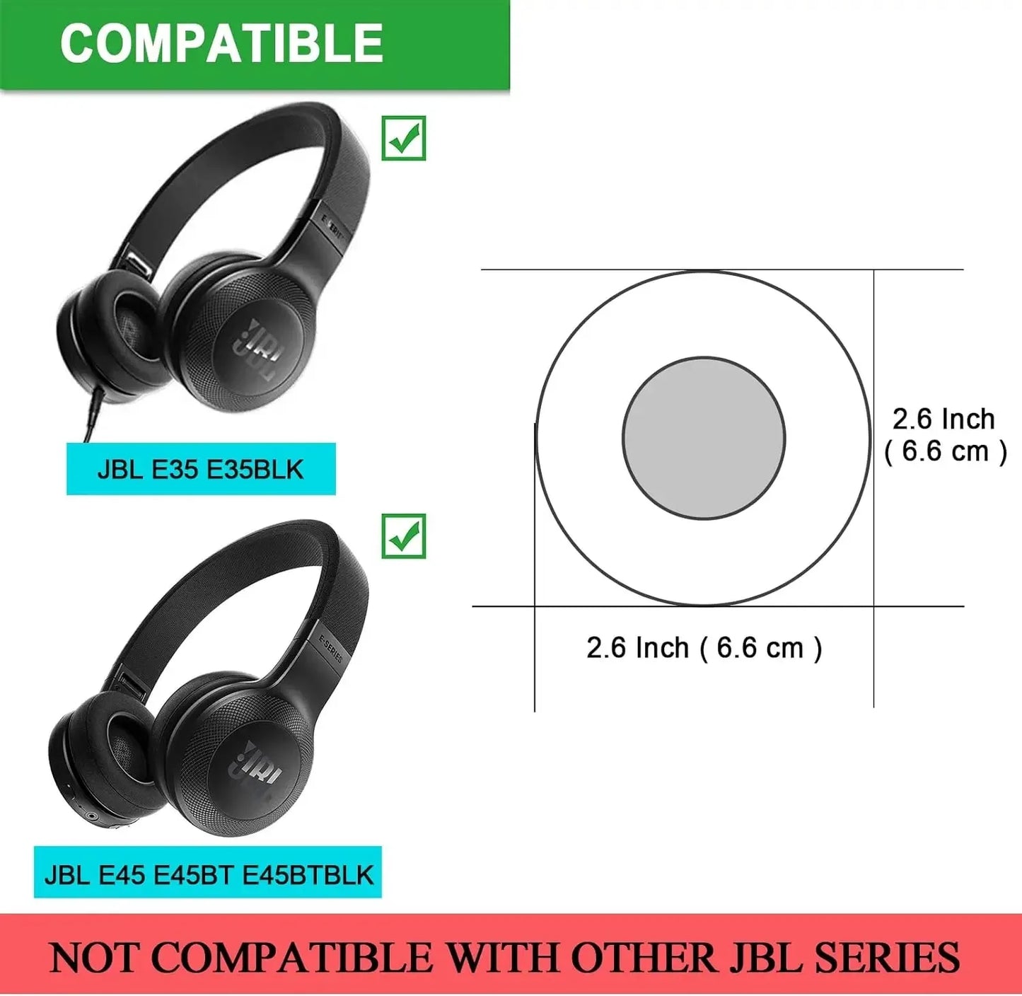 E45BT Ear Pads Cushion Replacement Compatible with JBL E35 E45 E45BT C45BT Bluetooth Wireless Headphone (Protein Leather Earpad)