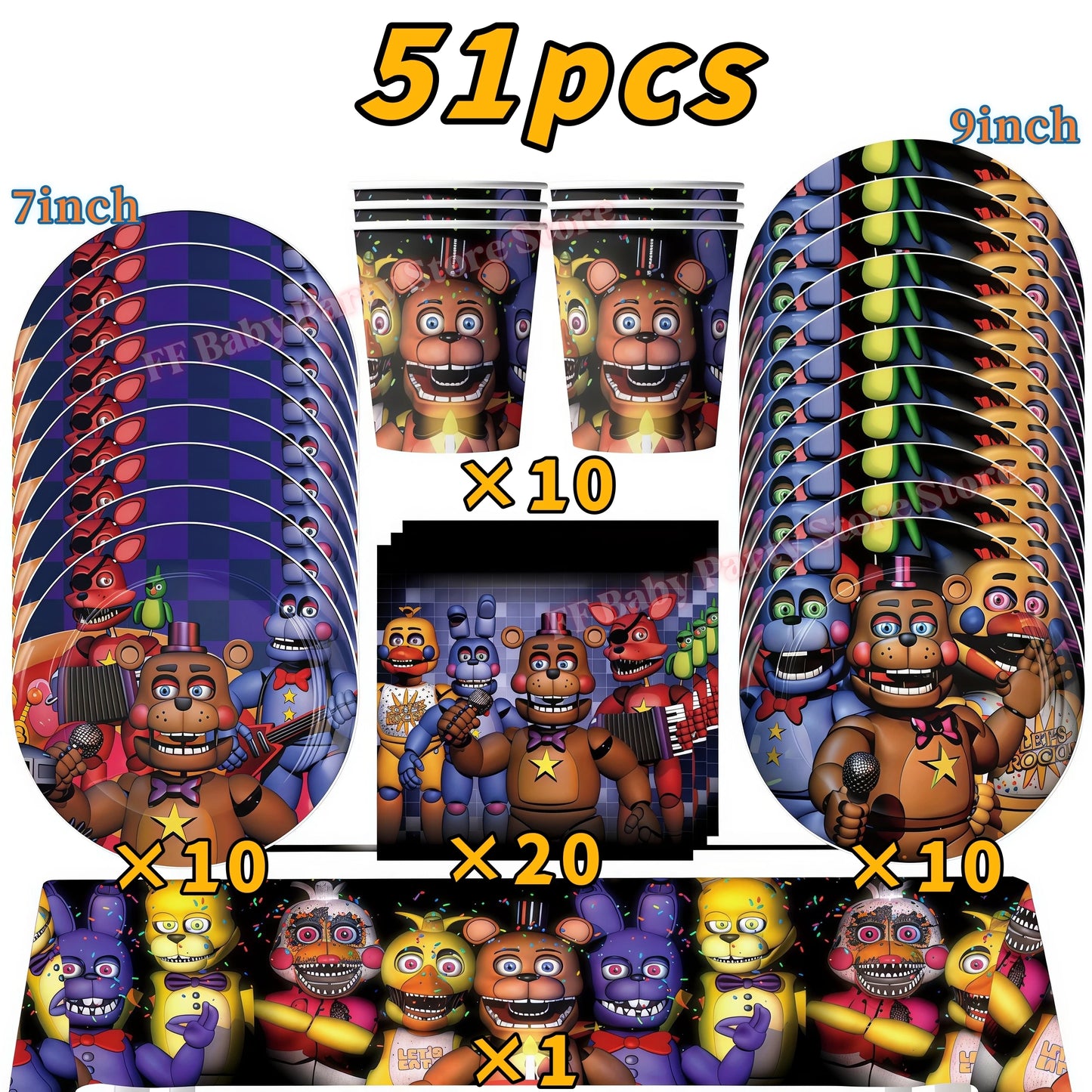 Five Nights Bear Birthday Party Decorations Plate Cup Backdrop Freddyed Balloon for Kids Party Favors FNAFs Event Supplies Gifts