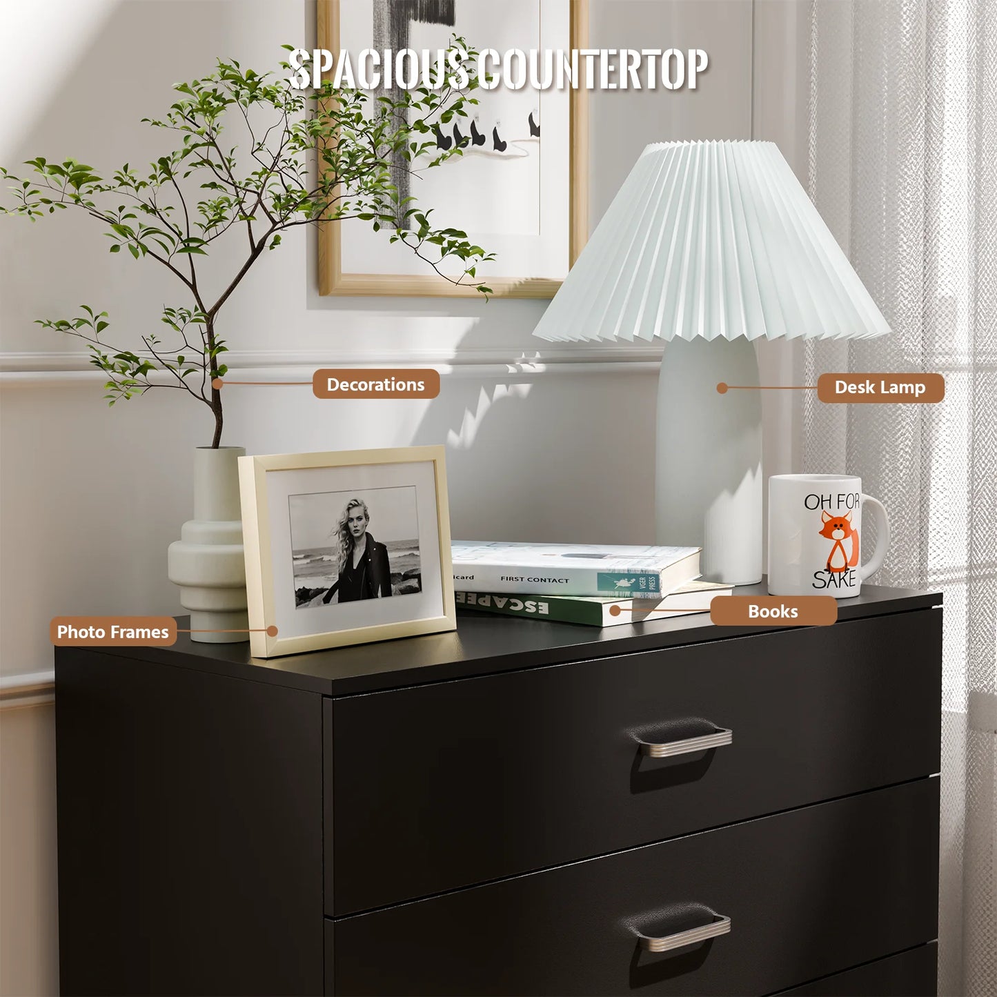 5 Drawer Chest White, Wood Storage Cabinet Dresser for Bedroom, Hallway, Closet Organizer, Modern Furniture (75x36x90cm)