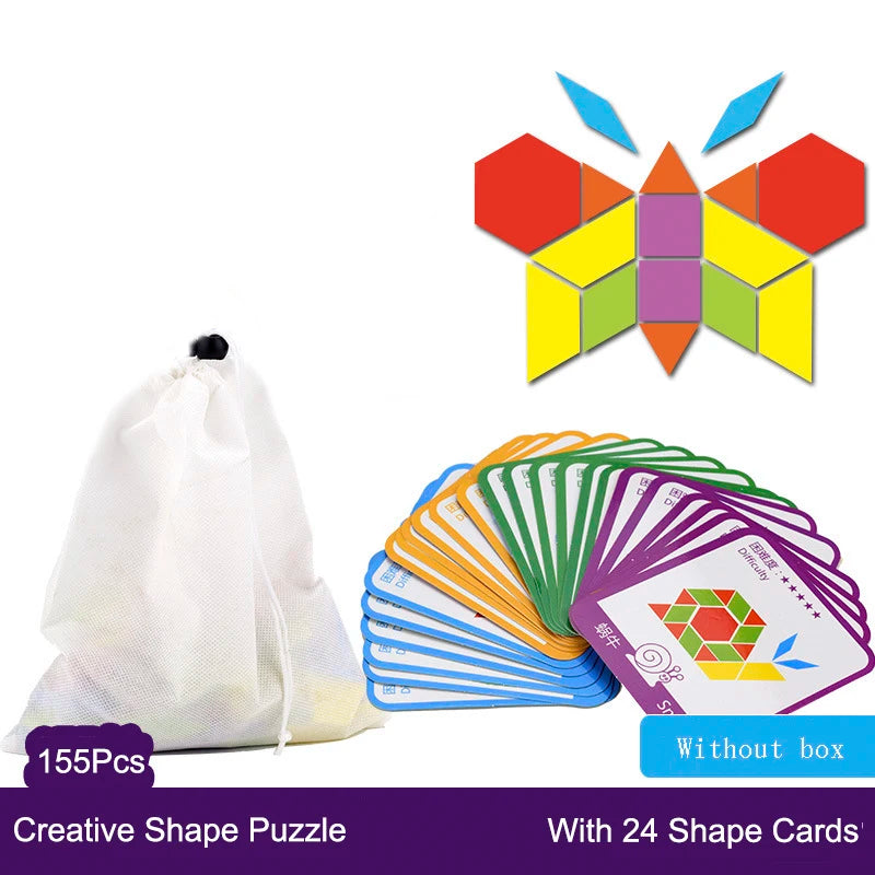 DIY Children's Wooden Toys 155pcs Wooden Jigsaw Puzzle Board Set Colorful Montessori Educational Toys For Children Kids Gift
