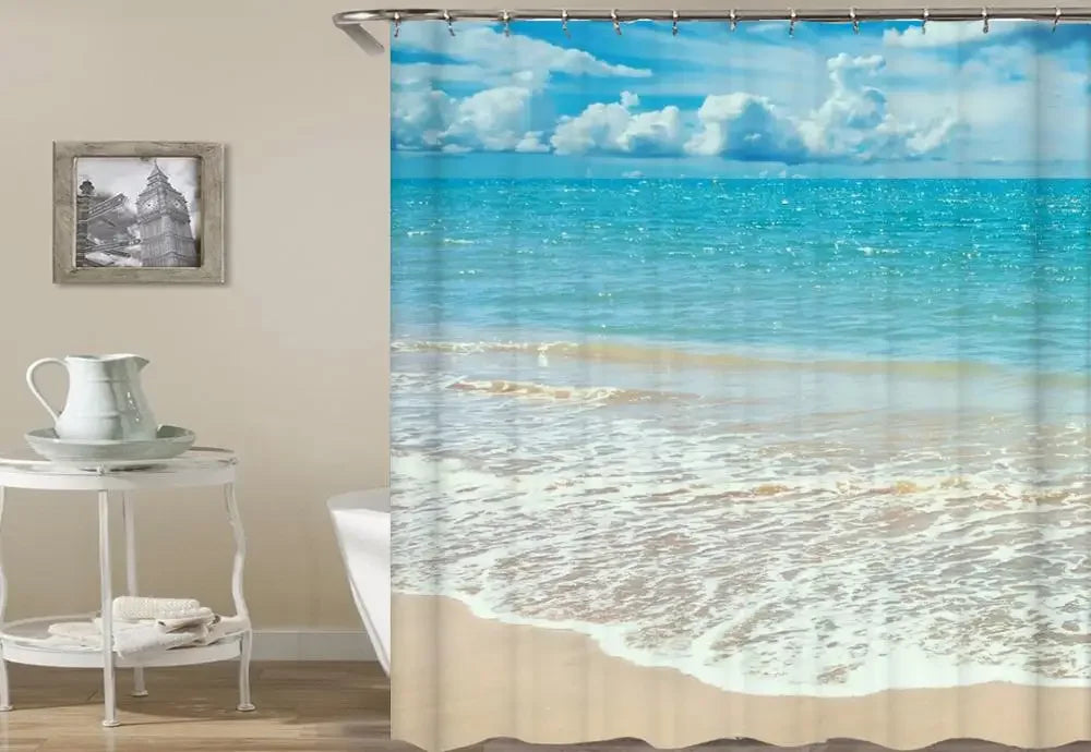 Bath Curtain Sea Beach Shell Starfish Shower Curtains 180*180cm Waterproof Bathroom Home Washable Fabric Bath Screen 12 Hooks
