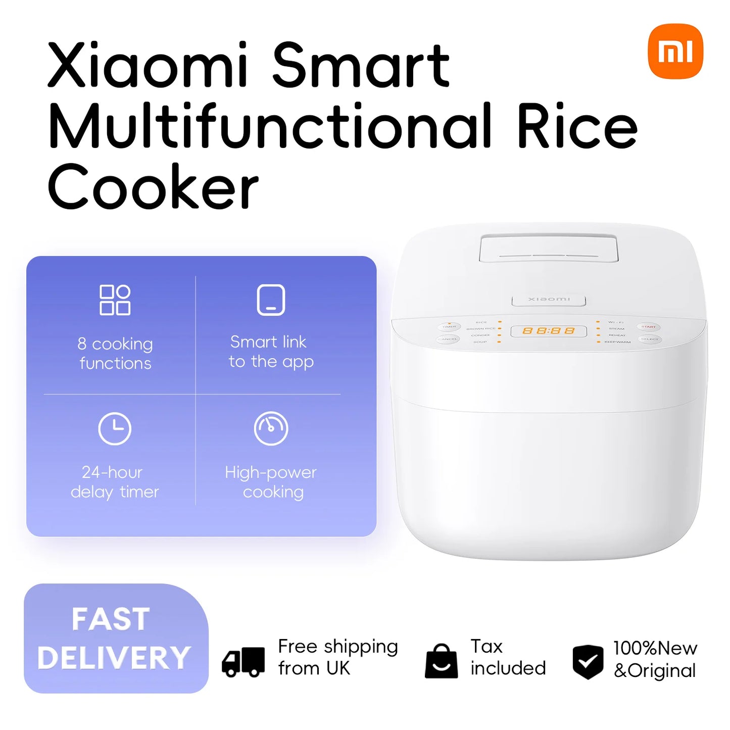 Xiaomi Smart Multifunctional Rice Cooker 3L, Non-stick Interior 24-hour Delay Timer and 12-hour Keep Warm Feature App Control