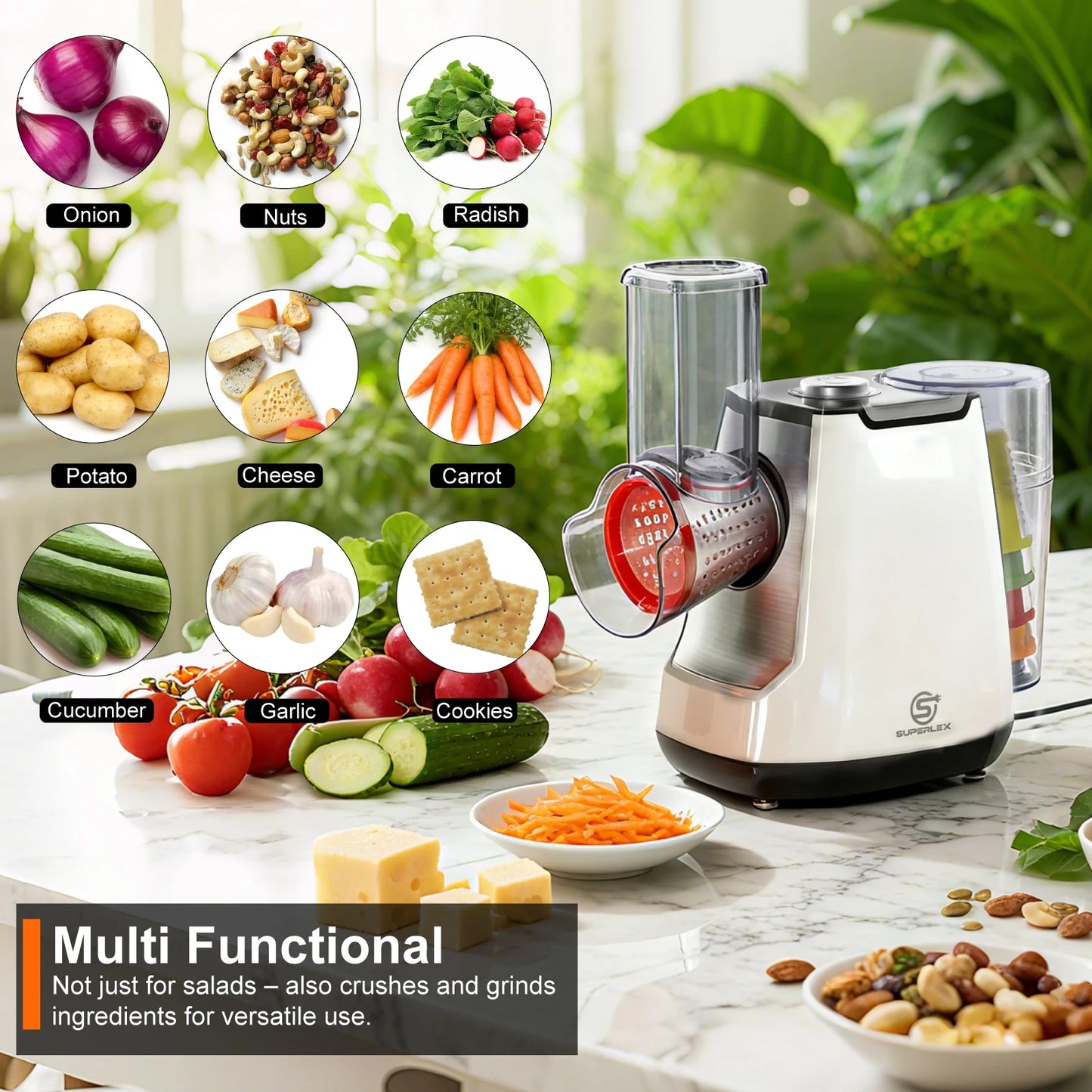 SUPERLEX 5 in 1 Electric Grater 150W Motor Easily Puts In Large Food For egetable Cutter & Slicer Kitchen Cheese Chopper Machine