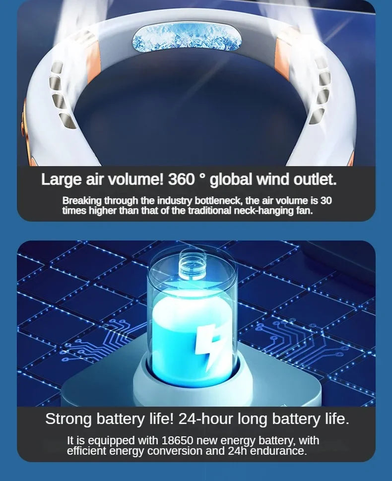 Personal Fan with LED Indicator, USB-C Charging, Long-Lasting 4000mAh Battery, Hands Free Bladeless Fan with 5 Adjustable Speeds