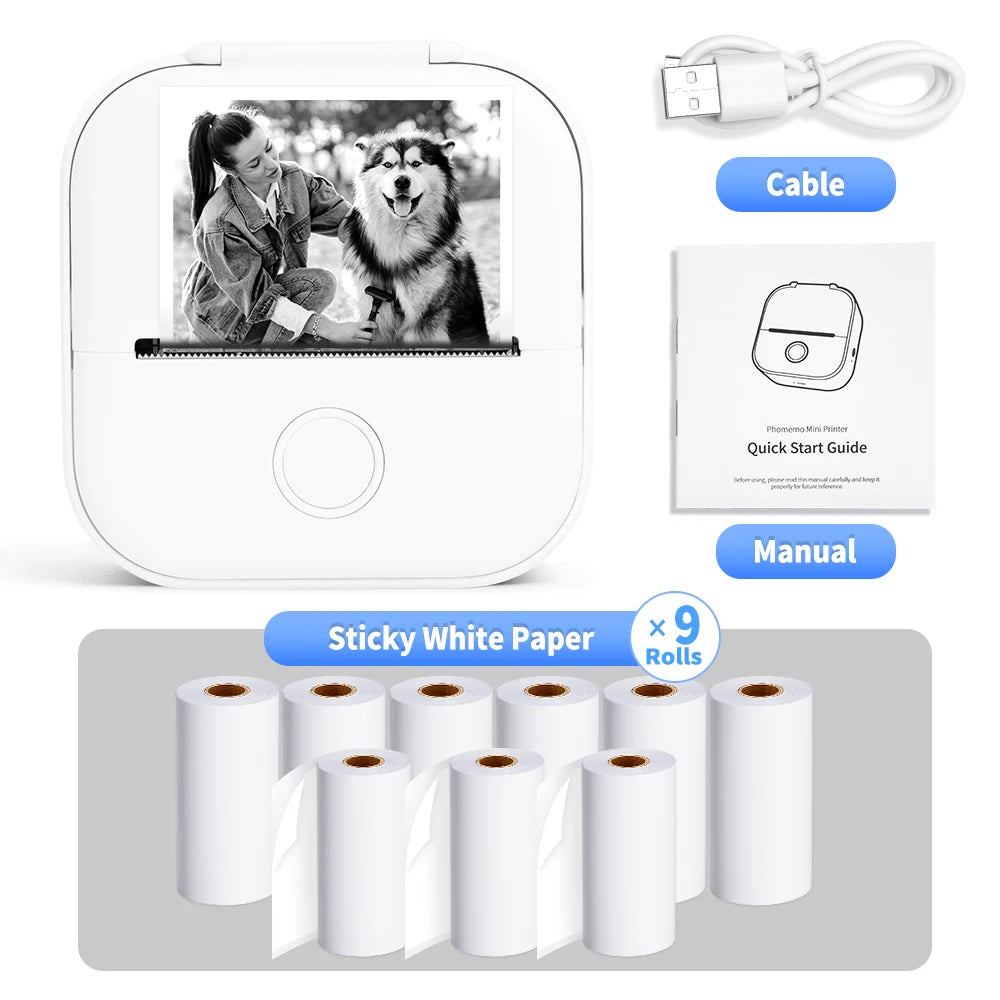 Mini Sticker Printer Phomemo T02 Thermal Portable Inkless Pocket Phone Printer Compatible with Android iOS Instantly Print Fun