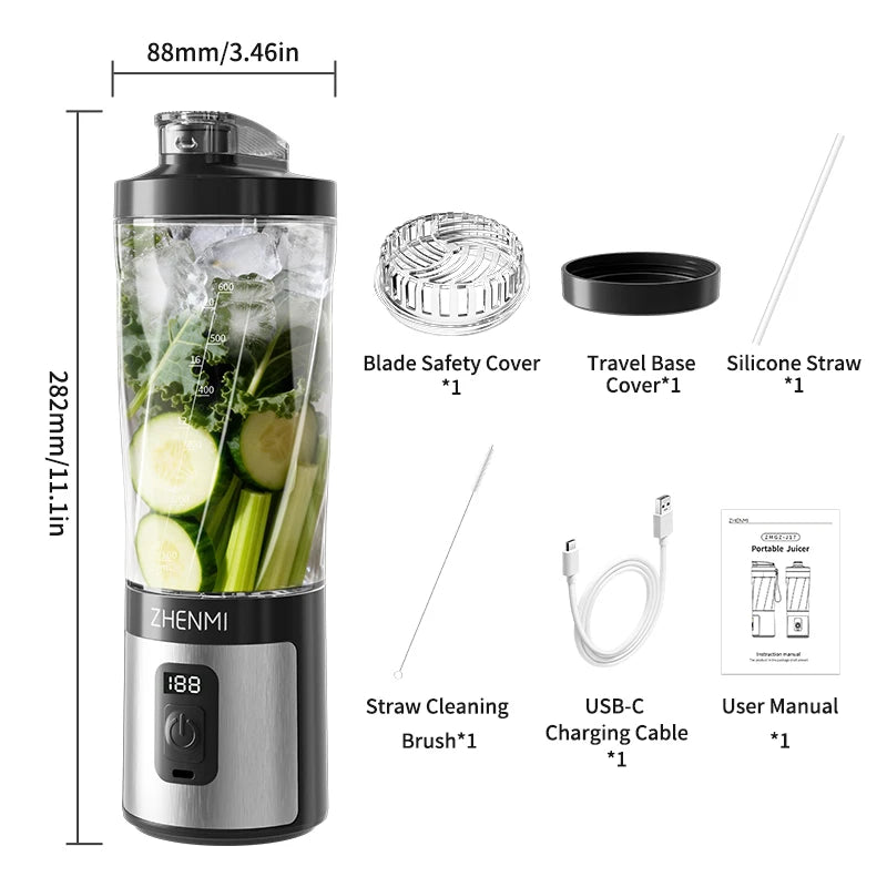 Portable Ice-Crushing Blender,  600ml High-Speed Blending for Smoothies, , Shakes, Food Prep, and Frozen Blending