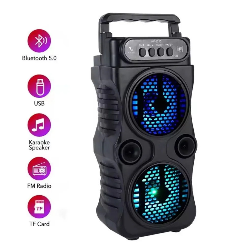 Portable Outdoor Wireless Speaker Dual 3-inch Stereo Subwoofers Bass Boost FM Radio TF/USB Card For Proms Home Karaoke