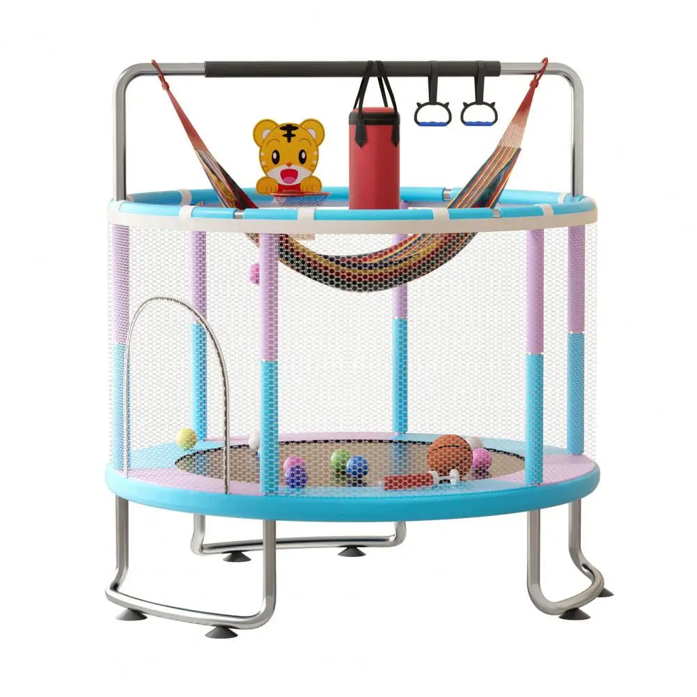 5FT Kids Trampoline, Adjustable Baby Toddler Trampoline with Basketball Hoop, Swing, Sandbag, Ocean Balls, 440lbs Indoor Outdoor