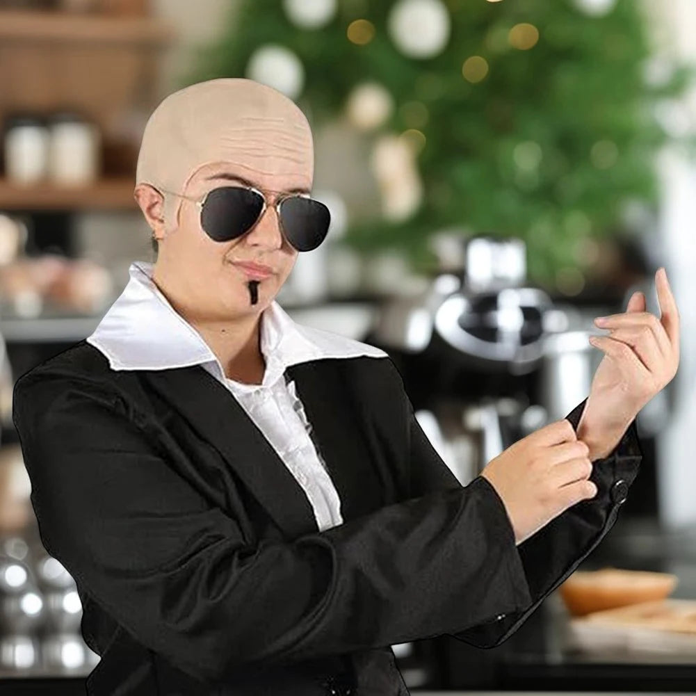 Cosplay Costume Accessory Set With Nude Latex Bald Cap/Sunglasses/Black Souls Patch Funny Singers Rapper Fancys Dress For Adults