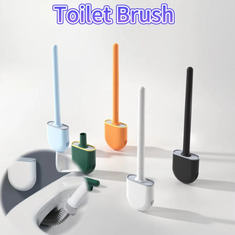 Hanging Silicone Toilet Brush Cleaner with Long Handle Flexible Cleaner Bathroom Brush Quick Drying Holder Bathroom Accessories