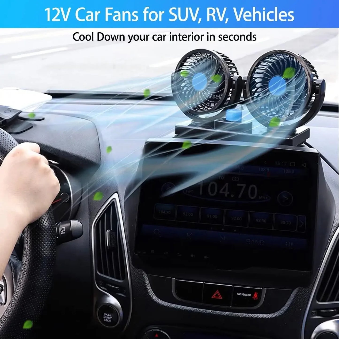 Professional Dual Fans 360 Rotation Multi Angle Cooling Fan for Sedan RV Truck Boat Vehicles Camping Office Desk Use Accessory