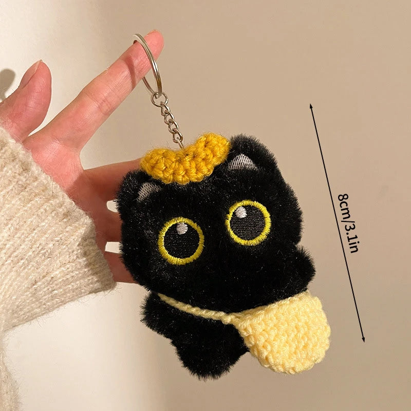 Cute Black Cat Plush Pendant Keychain Pilot Little Black Cat Hanging Backpack Keychain Creative Cat Plush Phone Keychain Gift