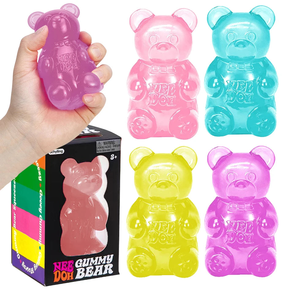 NeeDoh Gummy Bear Squishy Toy Soft Stress Relief Sensory Fidget Squeeze Toy for Kids & Adults Non-Toxic Anxiety Relief Desk Toy