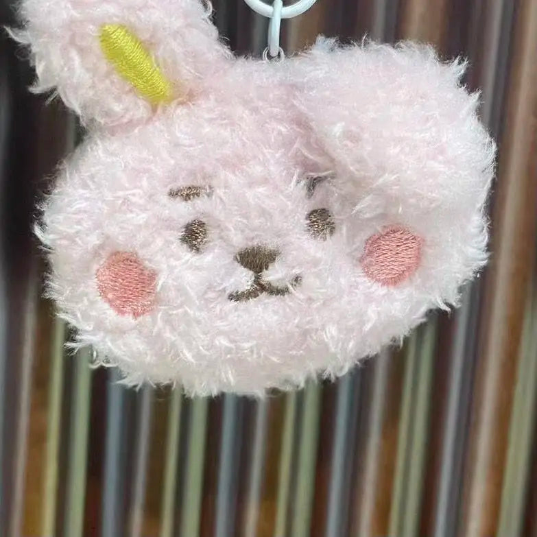 New K-pop bt21 mini plush keychain pendant doll, cute schoolbag pendant decoration, pink rabbit idol fan group purchase gift