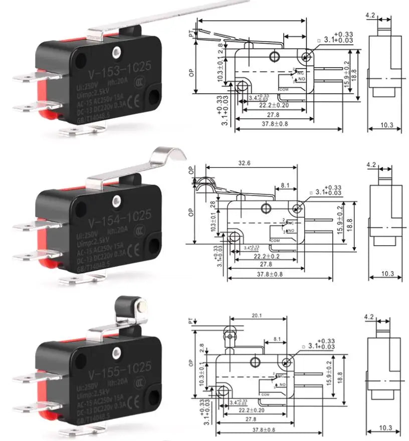 10pcs travel switch micro switch self-resetting V-15-1C25 V-151-1C25 V-152-1C25 V-153-1C25 V-154-1C25 V-155-1C25 V-156-1C25