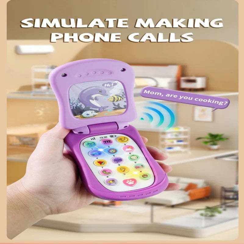 Puzzle early education music mobile phone cartoon simulation flip phone baby toy 61 children's gift English