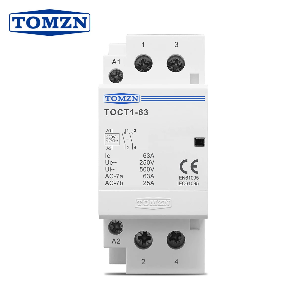 TOMZN TOCT1-63 2P 63A AC 110V/120V 220V/230V 50/60Hz Din Rail Household AC Modular Contactor 2NO/1NO1NC/2NC