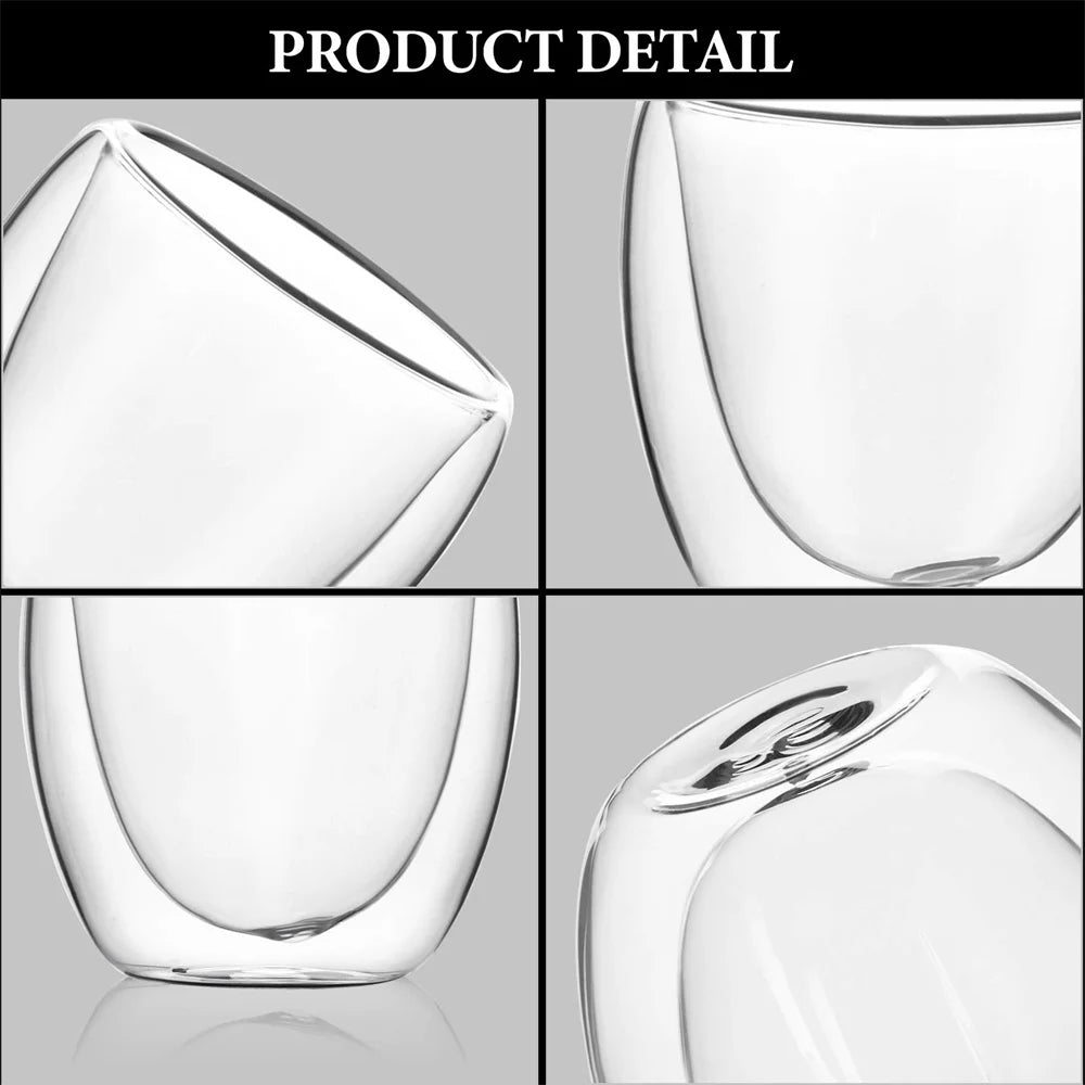 5 Sizes 6 Pack Clear Double Wall Glass Coffee Mugs Insulated Layer Cups Set for Bar Tea Milk Juice Water Espresso Shot Glass