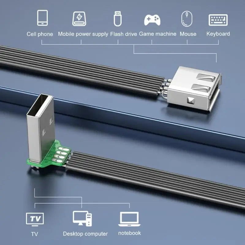 920L FPV Flat Thin Ribbon FPC Cable Standard USB A Male to Female Flexible Silicones Power Cord 480Mbps Transfer Speed