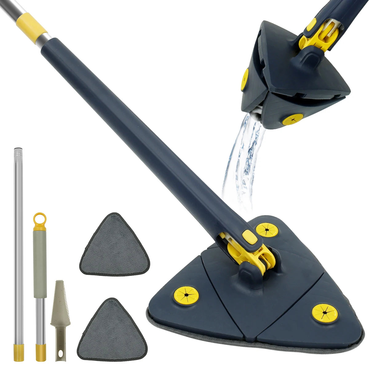 New Telescopic Triangle Mop Adjustable Squeeze Wet and Dry Use Water Absorption 360° Rotatable Spin Cleaning Mop Home Floor Tool