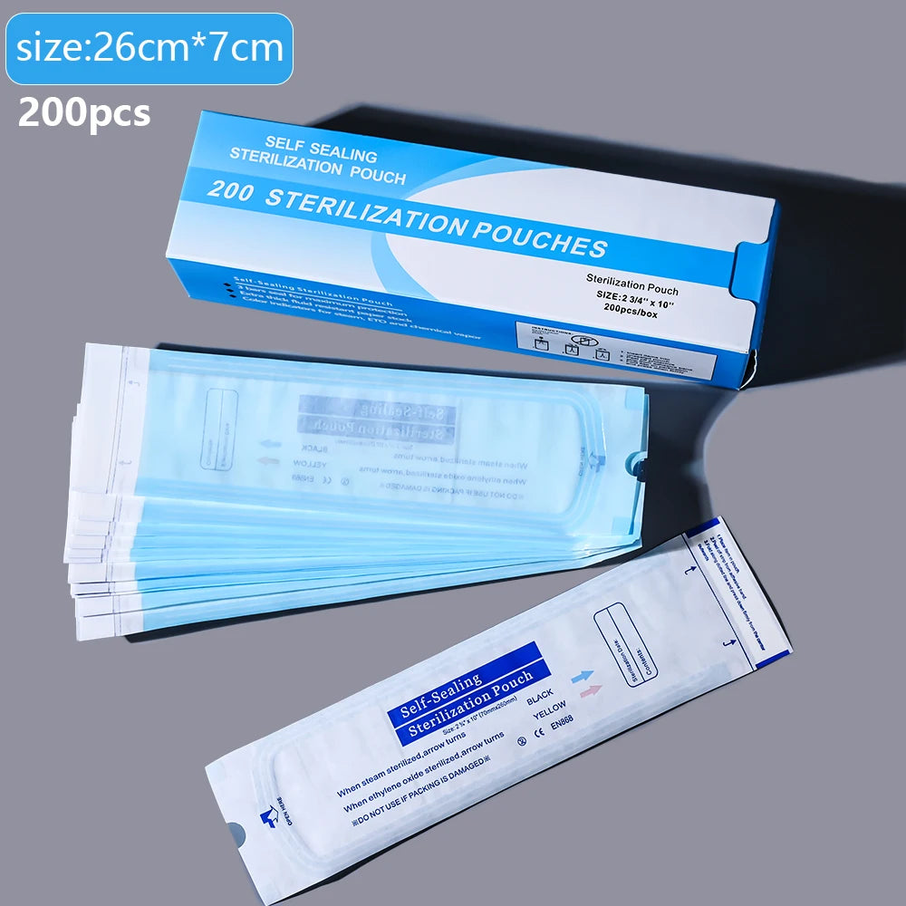 200pcs/box Nail Art Empty Sterilizing Bags Disposable 26*14cm Self-Sealing Sterilization Pouches Bag  Manicure Nail Art Tools K3
