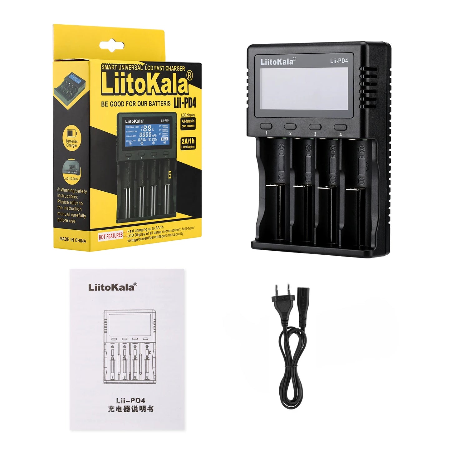 LiitoKala Lii-PD4/PD2 AC PD Charger LCD Fast Charging 4/2-Bay for 21700/18650/AA/AAA Multi-Protection Auto-Detect
