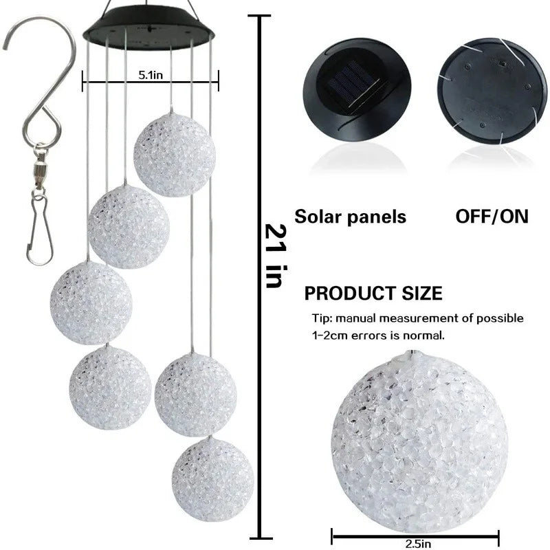 LED Solar Wind Chime Crystal Ball Hummingbird Wind Chime Light Color Changing Waterproof Hanging Solar Light For Home Garden