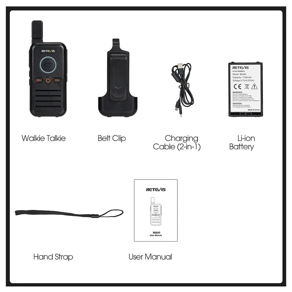 Retevis RB645 Walkie Talkie Dual PTT Professional Walkie-talkie Portable PMR446 Two Way Radio VOX USB C for Hotel Restaurant