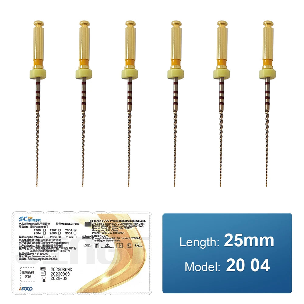COXO SOCO PRO Dental Root Canal File Heat-Activated Rotary Nitinol Tooth Pulp Files Thermally Activated Nickel-Titanium 6Pcs/Box