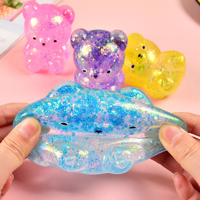 Fidget Bear Toy Squishys Glitter Gummy Bear Small Cute Animal Anti Stress Fidget Splat Decompressions Vent Squeeze Toy 2026 New