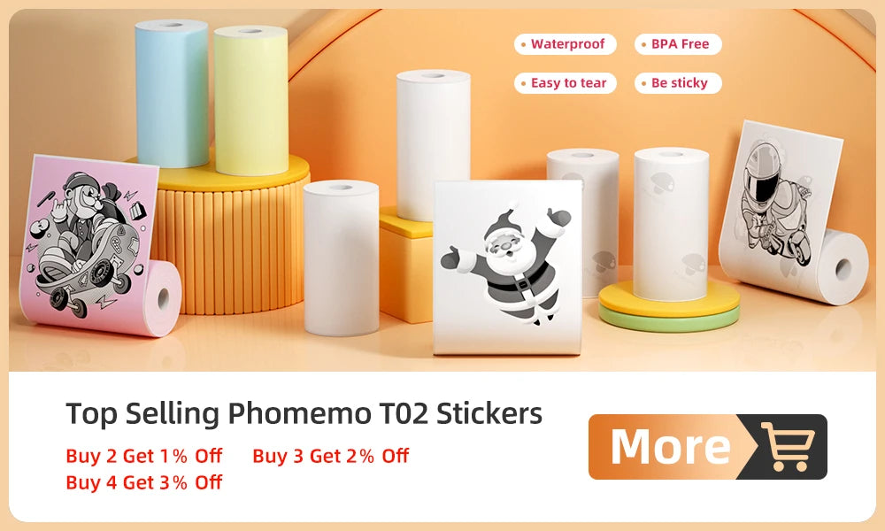 Phomemo T02 Mini Printer Portable Printer Thermal Printing Sticker Wireless Inkless Pocket Printer Self-adhesive Label Printer