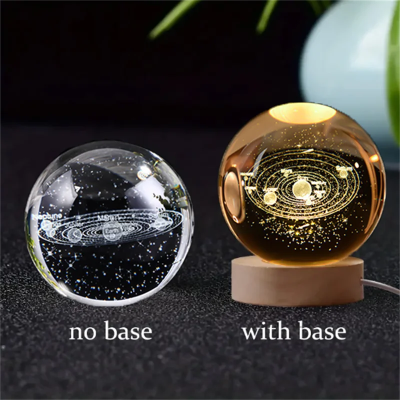 6cm 3D Crystal Ball Crystal Planet Night Light Laser Engraved Solar System Globe Astronomy Birthday Gift Home Desktop Decoration