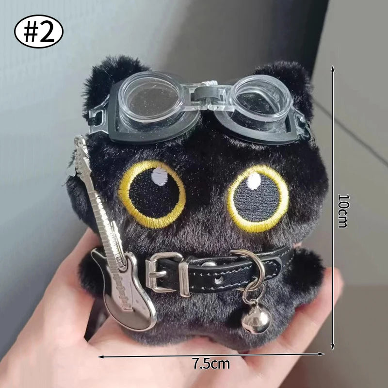 Cute Black Cat Plush Pendant Keychain Pilot Little Black Cat Hanging Backpack Keychain Creative Cat Plush Phone Keychain Gift